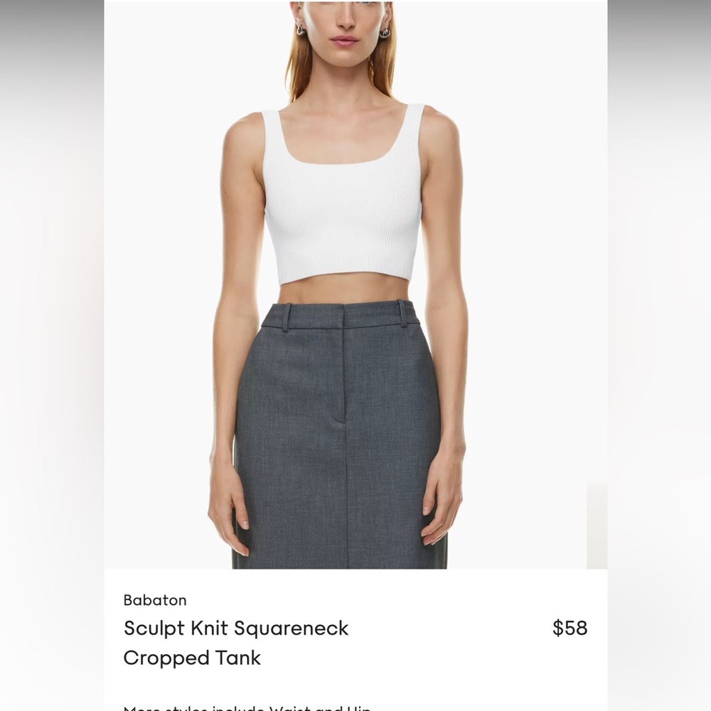 Aritzia Sculpt Knit Squareneck Cropped Tank white